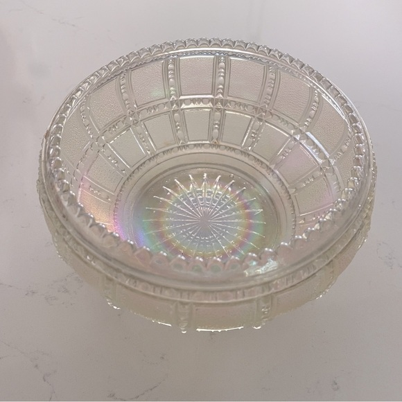 Vintage Lenox Imperial Glass Beaded Block Frosted Iridescent Bowl Dish - Picture 1 of 7